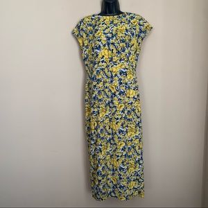 Shein Blue and Yellow Floral Print Dress